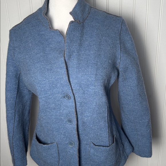 EILEEN FISHER 96% MERINO WOOL Blue Button-Up Jacket - Picture 10 of 16